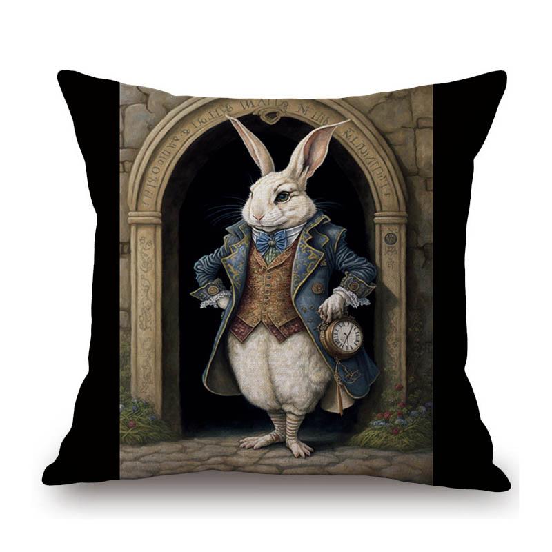 Alice Wonderland Rabbit Cat Lovely Cute Cartoon Character Home Decoration Sofa Throw Pillow Case Cotton Linen Car Cushion Cover