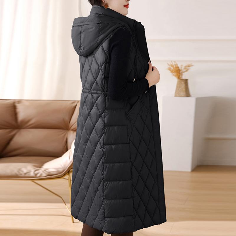 Осенний жилет без рукавов, женские парки с капюшоном, новая модная тонкая теплая одежда для женщин, длинные пальто, зимний жилет