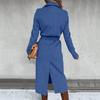 Women's Winter Woolen Coat Elegant Lapel Trench Coat Solid Color Long Jacket Work Tie Long Coat
