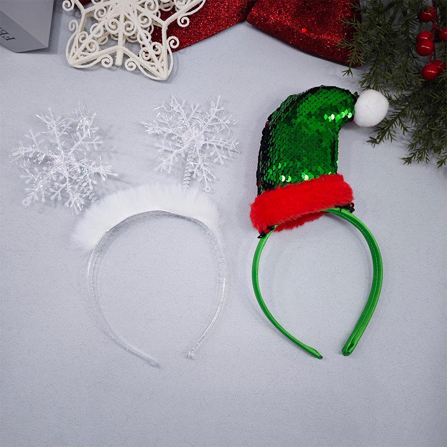 Reversible Sequin Christmas Hat Headband with Cute Plush Snowflake
