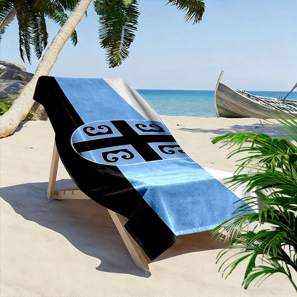 Beach Blanket with Blue Shield Cross Spiral Flag, Ultra Soft Quick Dry, Durable Fade Resistant, for Pool Beach Gift