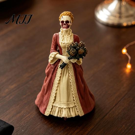 Spooky Shelf Display Halloween Fairy Princess Skeleton Figurine, Gothic Skull Tale Occult Tabletop Ornament Figure Statue for Home Bookshelf