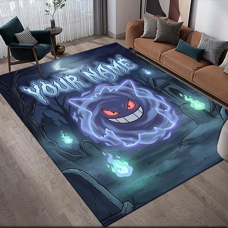 Custom Name,Gengar Home Sofa Decoration for Living Room & Bedroom, Non‑Slip Play Flannel Floor Mat for Game Room