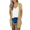 Women's Fashion Loose Casual Pocket Solid Color Cardigan Short Sleeve Jacket Top