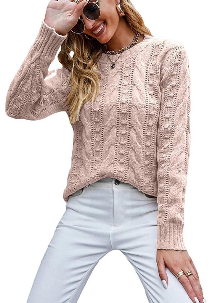 2026 Autumn Winter Women's Long Sleeve Cable Knit Pullover Sweater