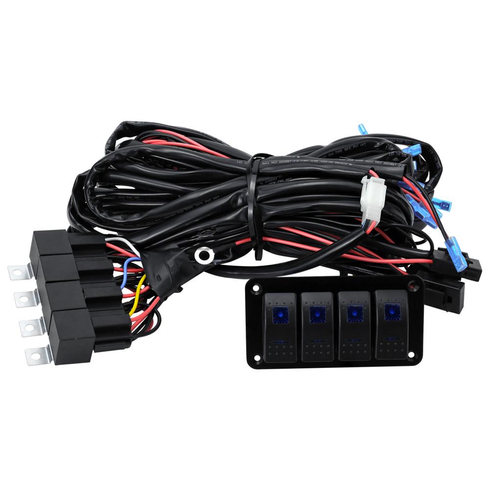 12V 16AWG 4-Gang LED Light Bar Wiring Harness Kit 720W Relay Fuse