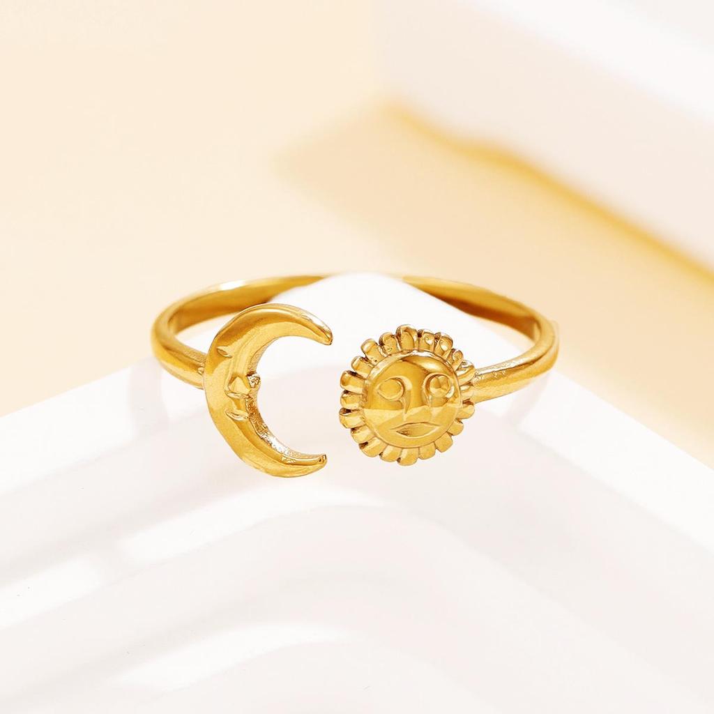 Stainless Steel Ethnic Style Moon Sun Portrait Multi-Element Adjustable Ring