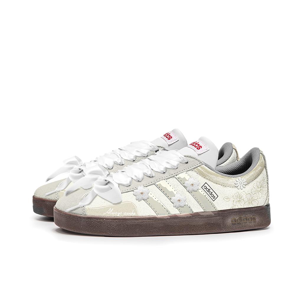 adidas VL COURT 2.0 Трава Серый Меланж Устойчивые к истиранию Устойчивые к истиранию Низкие Скейтбордические кроссовки Унисекс Экрю HQ1802(КомандаМ-С-КОРОБКА)
