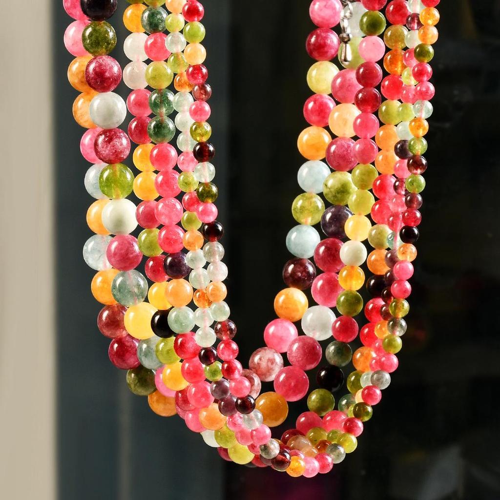 Retro Colorful Tourmaline Beaded Necklace for Women - Versatile High-End Vintage Choker