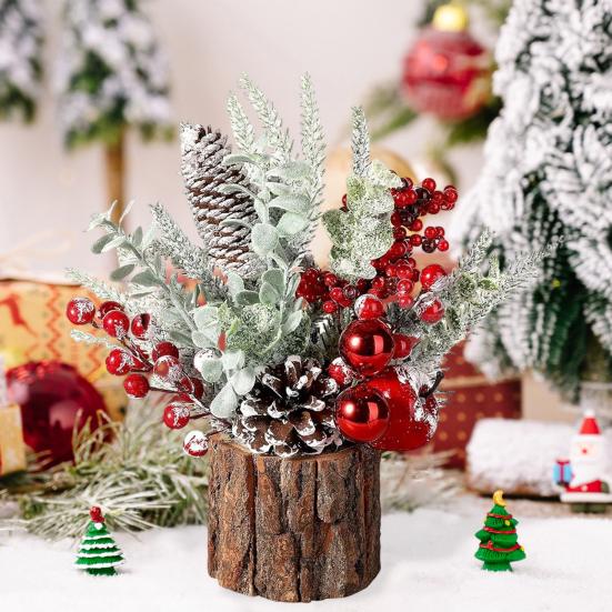 Маленькая искусственная рождественская елка с украшениями из сосновых шишек и ягод для дома, комнаты, зимы, дома, улицы, новогоднего украшения для вечеринки
