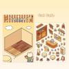 4 Set 3D DIY House Scene Stickers Stress Relief Decals Supermarket Coffee Shop