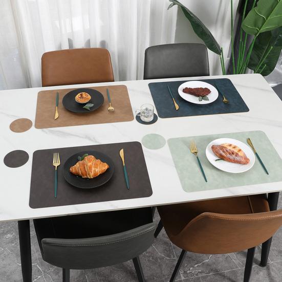Yousheng Faux Leather Placemat Coaster Dining Table Heat Insulation Pad Dual Side Waterproof Placemat for Kitchen Countertops Dining Tables