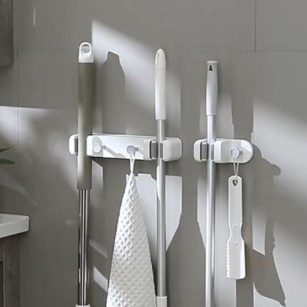 Самоклеящийся держатель для швабры, двухпортовая вешалка для швабры, многофункциональный зажим для швабры для дома