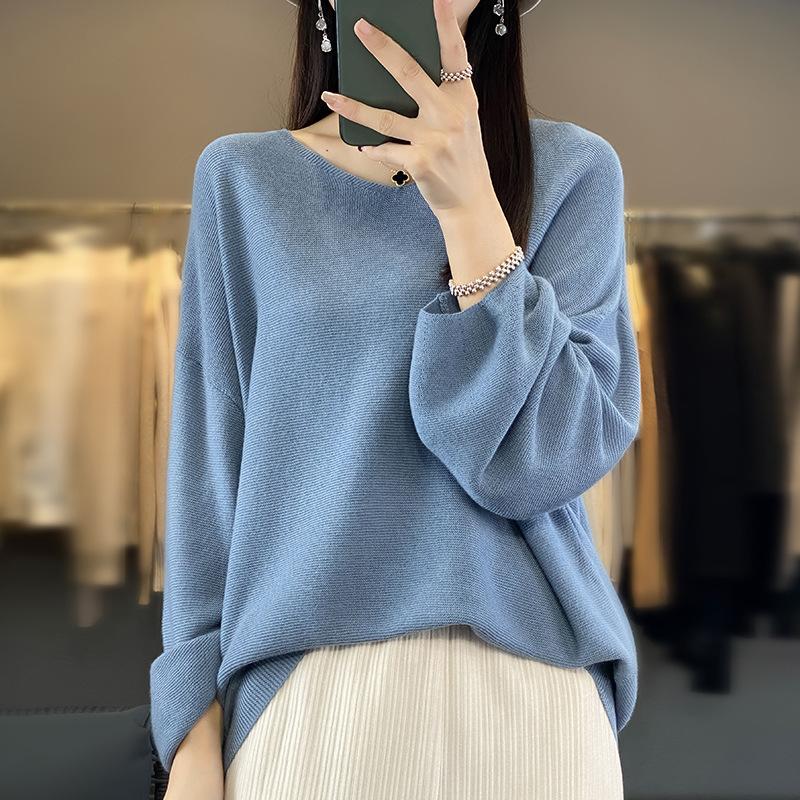 Женский тонкий вязаный свитер с v-образным вырезом, свободная большая версия ленивого свитера