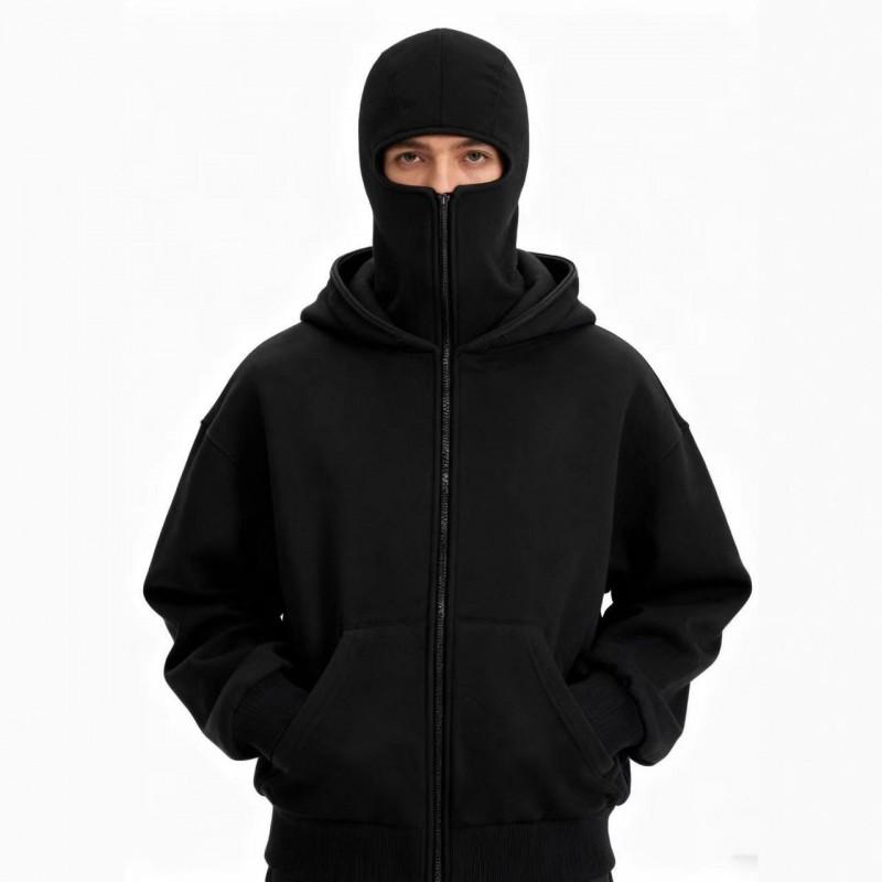 Unisex Hooded Zip-Up Sweatshirt With Print Design Oversized Fit Warm Fleece Lined Winter