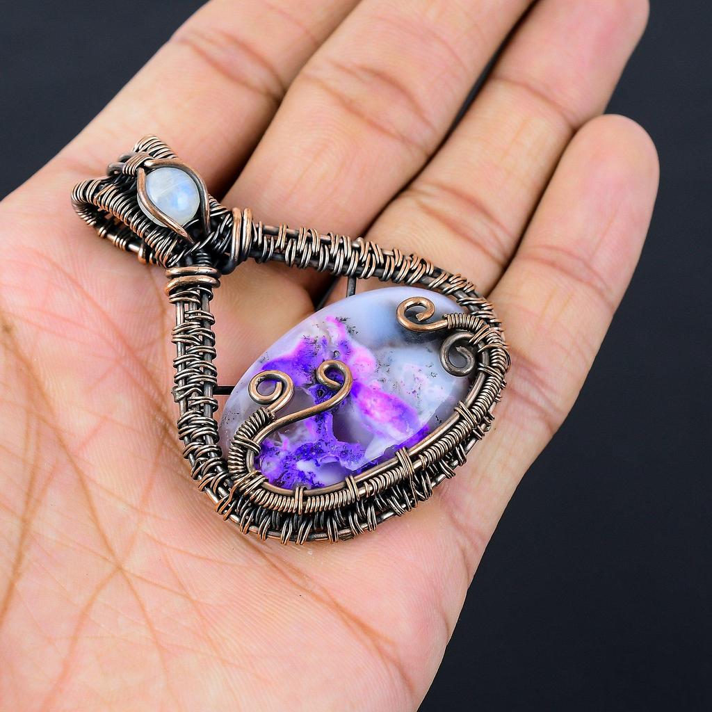 Фиолетовый дендрит опал драгоценный камень чистая медная проволока обернутая подвеска ручной работы ювелирные изделия