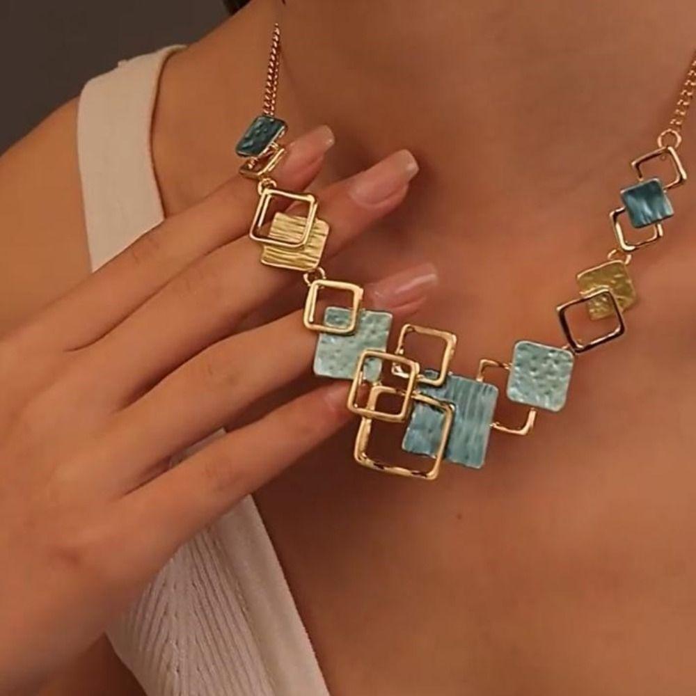 Geometric Necklace Bracelet Earrings Vintage Square Bracelet Vintage Colored Necklace Party