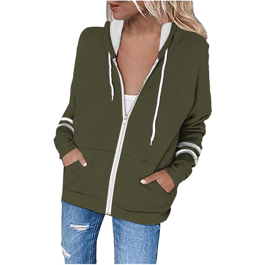 Женские модные повседневные однотонные толстовки с длинными рукавами, толстовки на молнии, пальто с карманом
