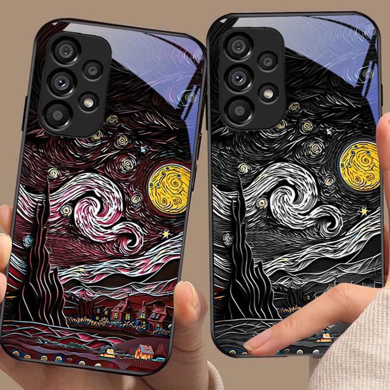 Ретро Масляная Живопись Для Samsung Galaxy S 8 9 10 20 Plus 21 FE 22 23 24 Ultra S7 Edge Черный Чехол для Телефона из Закаленного Стекла Твердый Чехол