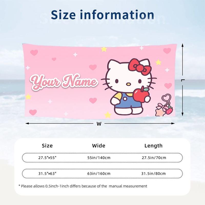 Custom Text Beach Towel, Soft Absorbent Swimming Multi-use TowelHello Kitty