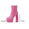 Gothic Chunky Platform Super High-heeled Boots Women Gold Blue Sequined Glitter Pink Purple Boots Party