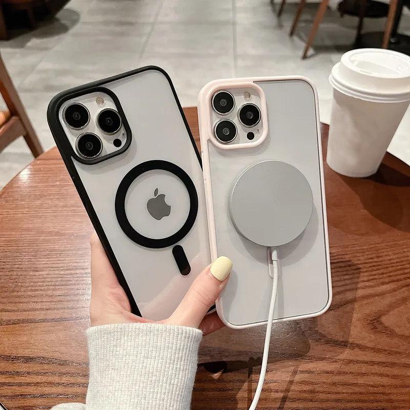 Цветной прозрачный чехол для беспроводной зарядки Magsafe Magnetic для iPhone 16 15 14 13 12 11 Pro Max Mini X Xs XR Жесткий акриловый чехол
