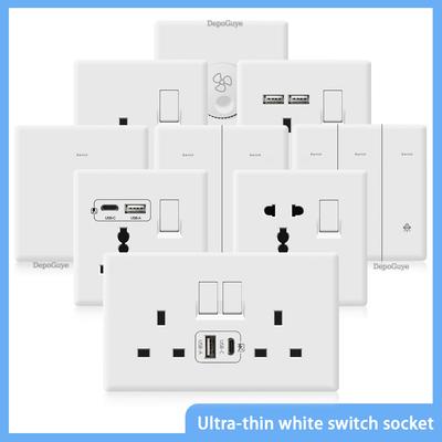Сетевая розетка UK 13A с разъемом USB Type-C 18 Вт для быстрой зарядки, белый универсальный выключатель света, двойная электрическая розетка USB