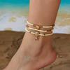 Multilayer Starfish Imitation Pearl Anklet For Women Conch Turtle Polymer Clay Beads Bracelet On The Leg Lucky Evil Eye Anklets