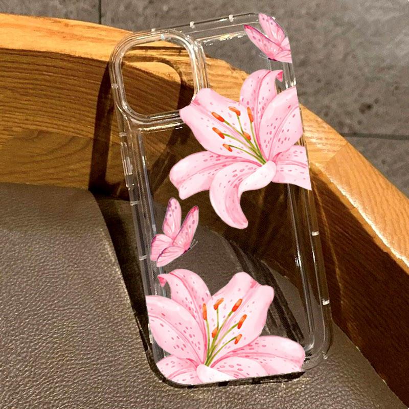Ins Style Pink Flower Lily Pattern Phone Case for Redmi Note 13 12 11 Pro Plus 5G 12S 11S Redmi 12C 13C Transparent Cover