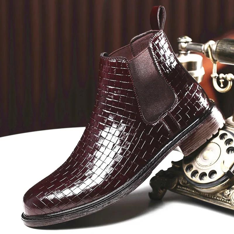 Luxury Chelsea Buckle Leather Men Boots Crocodile Pattern Ankle Boots Men Shoes Solid Boots Men Spring/Autumn Drop Shipping 2024