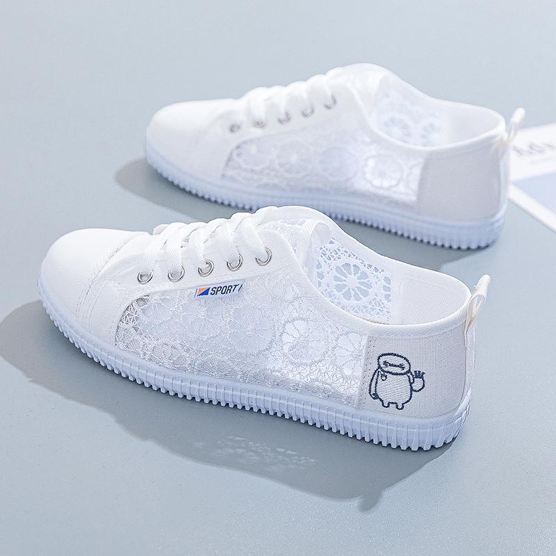 Женские белые сетчатые кроссовки 2024 года: Дышащие, легкие, модные туфли на плоской подошве для весны и лета