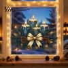 Retro Blue Candle Decals Christmas Static Glass Stickers, Removable Window Cling with Bow Pinecone And Pine Elegant Shop Decor Branch Pattern,