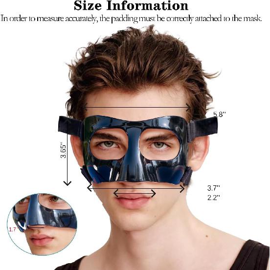 Sports Face Guard, Nose Guard for Broken Nose, Basketball Football Softball Training Face Shield Masks with Foam Padding for Men and Women