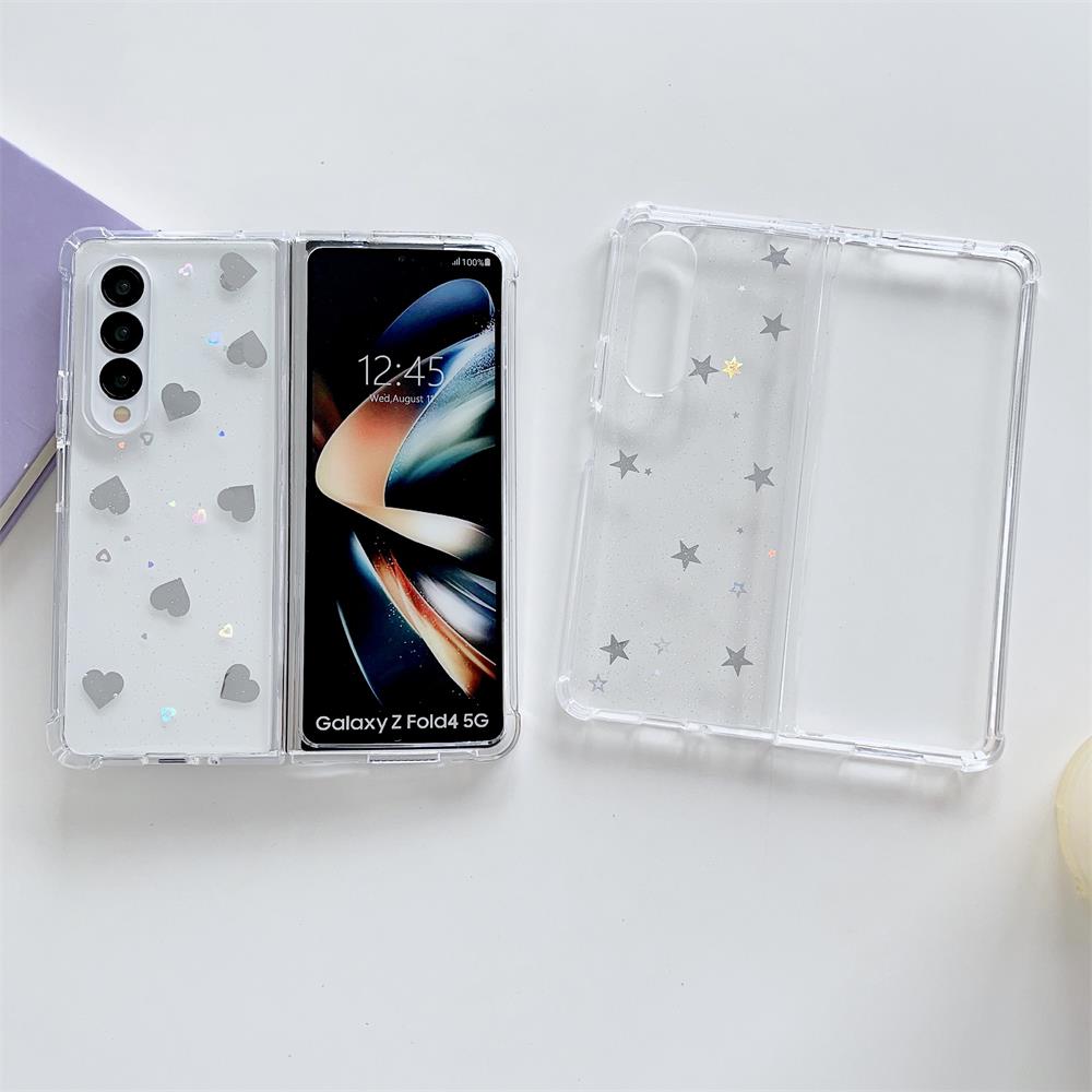 Для Samsung Galaxy Z Fold 4 3 чехол с серебряной звездой и милой любовью нарисованная прозрачная противоударная жесткая задняя крышка для Samsung Zfold4 Fold3