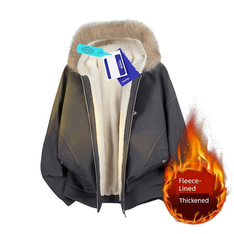 Wassup Fur Collar Mountain Carving Jacket for Men, Winter 2026 New Style, Fleece-Lined, Warm, Cold-Proof, Thickened Parka Coat