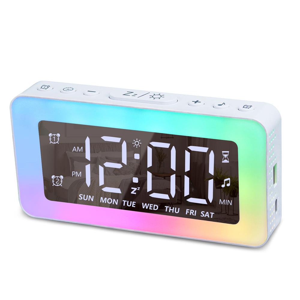 LED Digital Clock Luminous Electronic Alarm Clock Mirror Surface Night Lamp with 2 Alarms Timer Function Support 8