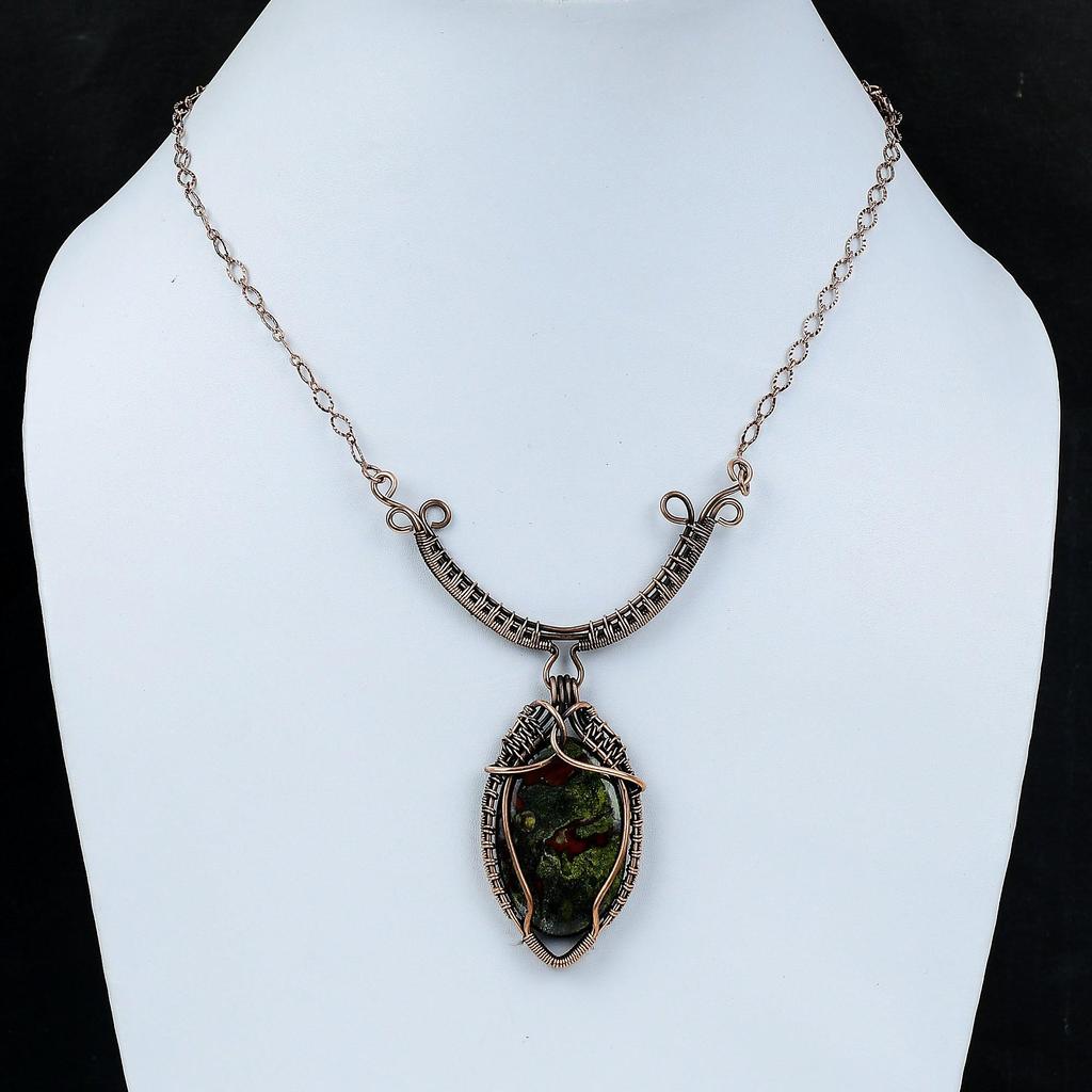 Dragon Bloodstone Copper Necklace Wire Wrapped Adjustable Necklace Gemstone Necklace Copper Jewelry Handmade Wire Wrap Jewelry Gift For Her