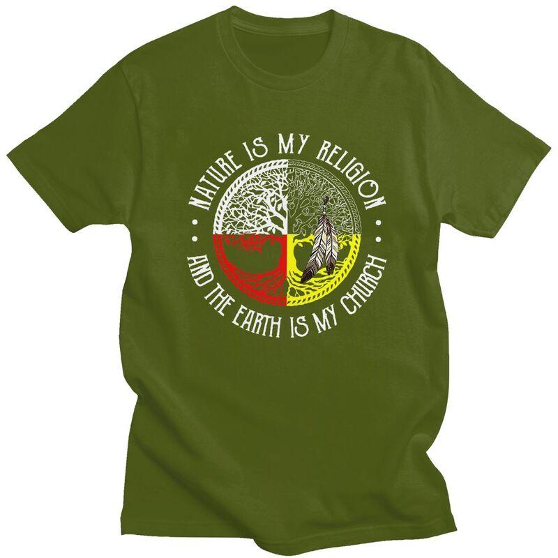 Men Nature Is My Religion And The Earth Is My Church T Shirt 100 Cotton Colthing Leisure Novelty Creative Graphics Tee Tops