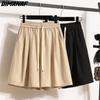 2023 Summer Shorts Pants Women Pockets Elastic Pants Belt Loose Straight Casual Female Basic Trousers Wide Leg Pants