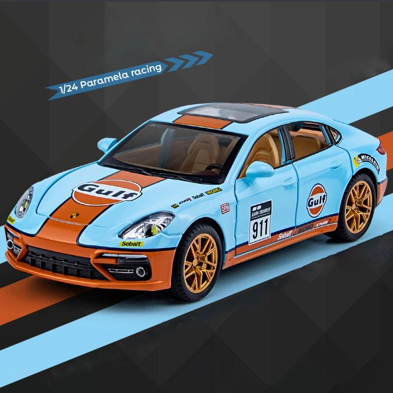 1/24 Porsche Panamera GULF Суперкар Литой сплав и Игрушечные транспортные средства Металлическая модель игрушечного автомобиля Звук и Свет Коллекционная игрушка