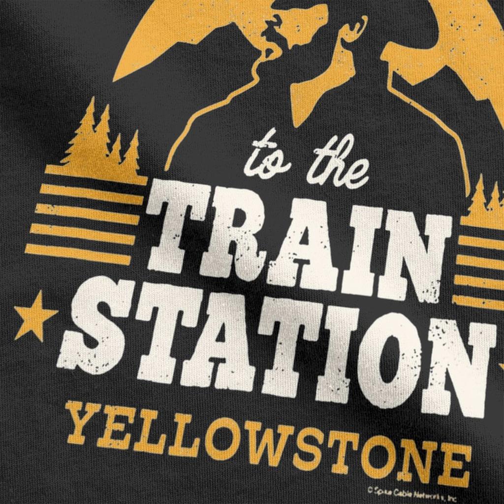 Yellow Stones Ride Train Station Men's T Shirts Vintage TV Cowboy Novelty Tee Short Sleeve Round Collar T-Shirts Cotton Adult