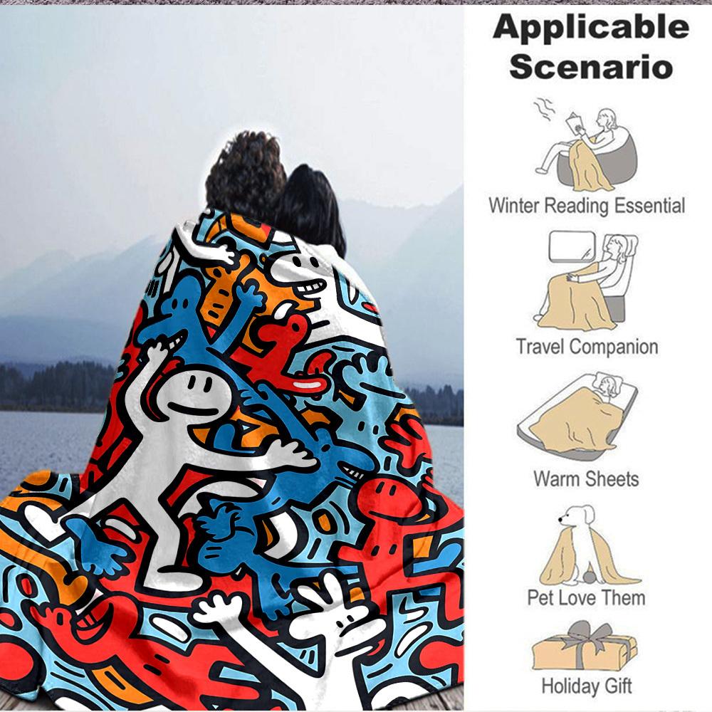 1pc Colorful Characters Pattern Blanket Warm, Cozy, And Soft, Suitable for Sofas, Beds, Cars, And Office Use.Perfect for Camping And Travel, Making It