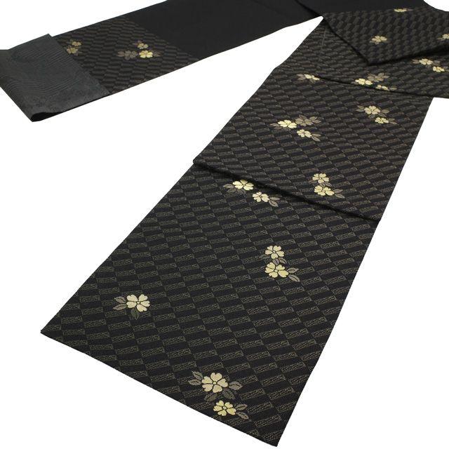 Used [New and used item] Great value!Fukuro Obi Saito Sansai Unused Pure Silk Nishijin Black Flower Gold Thread Semi-formal Casual High Quality Good