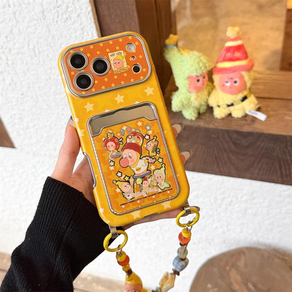 Kawaii Cartoon Star with 3D Hand Rope Phone Case for iPhone 17 Pro Max 14 Pro 15 16 Fundas with Card Holder Fashion Cases Cover