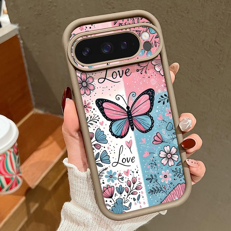 Blue Pink Butterfly Floral Pattern Case For Google Pixel 10 Pro XL Shockproof Bumper Silicone Cover For Pixel 9A 9 8 7 Pro 8A 7A