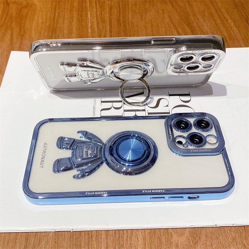 Роскошный мягкий силиконовый чехол с кронштейном для астронавта для iPhone 13 12 11 Pro Max X XR XS Max 14 Plus, задняя крышка с кольцом-держателем