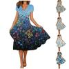 Women's Summer Casual Fashion Floral Print Short Sleeve V-Neck Swing Dress