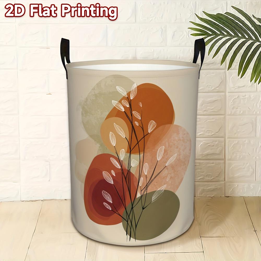 1pc Modern Laundry Basket with Foliage & Geometric Pattern - Space-Saving Open Design Hamper Suitable for, Bathroom, Bedroom, Basket with Sturdy Handl