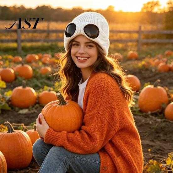 Stretchy Brimless Hat with Eye Protection 2Pcs Fleece Lined Hats Goggles, Warm Winter Knit Protective Goggle for Snow Sports Hats, Windproof