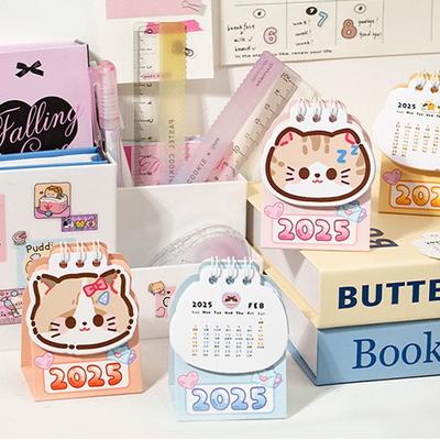 Календарь для рабочего стола Cartoon Cat Coil Planner 2025 Coil Calendar Портативный мини-настольный календарь для офиса